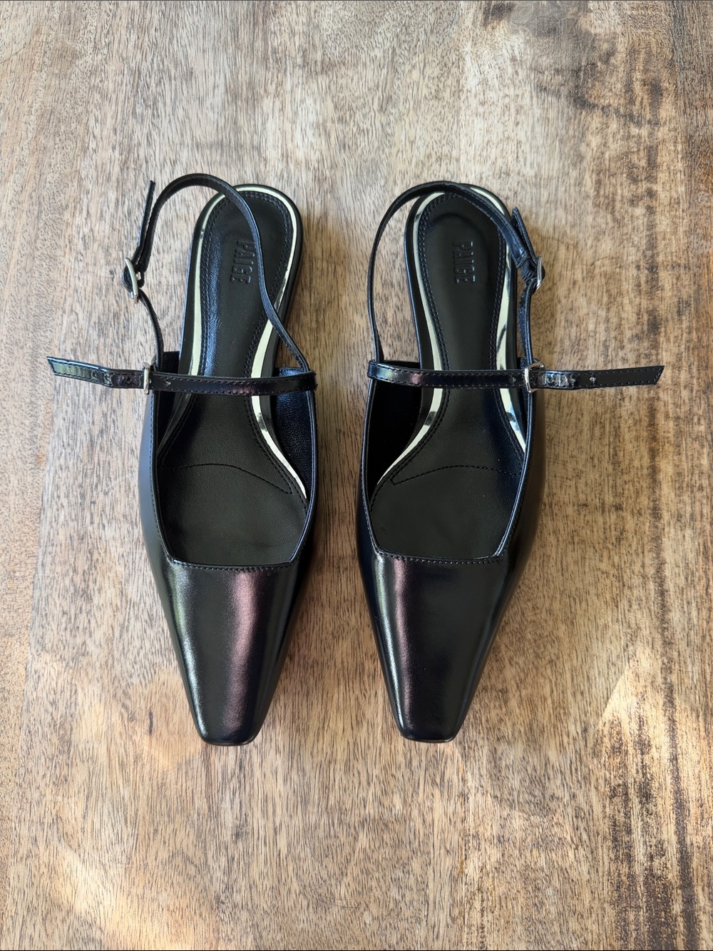 NWT PAIGE Black Square-Toe Slingback Flats with Thin Strap
